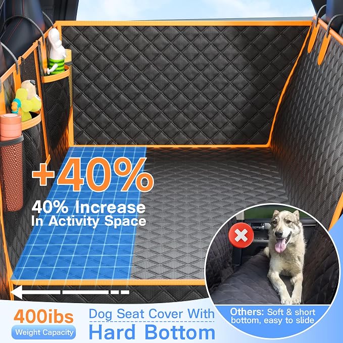 Dog Seat Cover for Back Seat, Hard Bottom Back Seat Extender, 100% Waterproof & Machine Washable, 600D Heavy Duty, Supports 400lbs for Travel & Camping, Dog Back Seat Pet Cover for Cars - Image 3