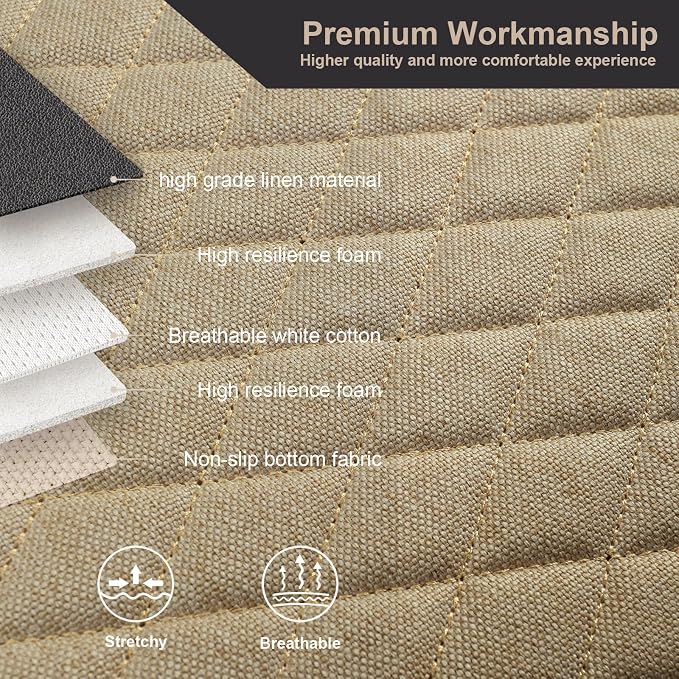 West Llama Linen Car Seat Covers,Bottom Seat Covers for Cars Include 1 Pair Front Driver Seat Pad Mat and 1 Rear Bench Cover for SUVs,Cars,Sedans(3Piece-Beige) - Image 3