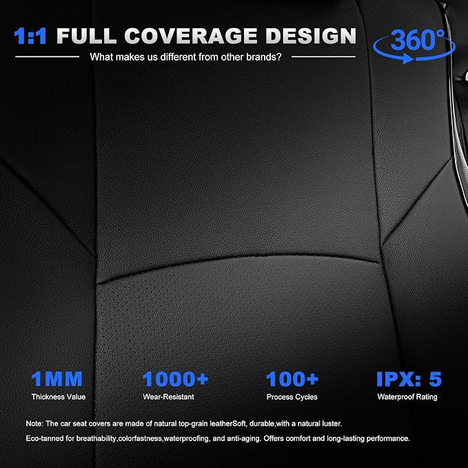 AOMSAZTO Custom Fit Seat Covers for Honda Accord 2018-2022 Front&Rear Set | 5-Piece Set, Includes Neck Pillows, Armrest Cover, Steering Wheel Cover & Seat Belt Covers Faux Leather Black(Not for LX) - Image 8