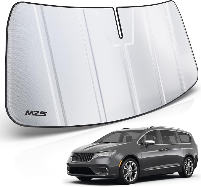 MZS Windshield Sun Shade for Pacifica Hybrid 2017-2026 / Voyager 2020-2026 | 6-Layer Heat Insulation, 99% UV Blocking, Keeps Interior Cool, Full Coverage Visor, Foldable Car Window Sunshade, Storage Bag by MZS