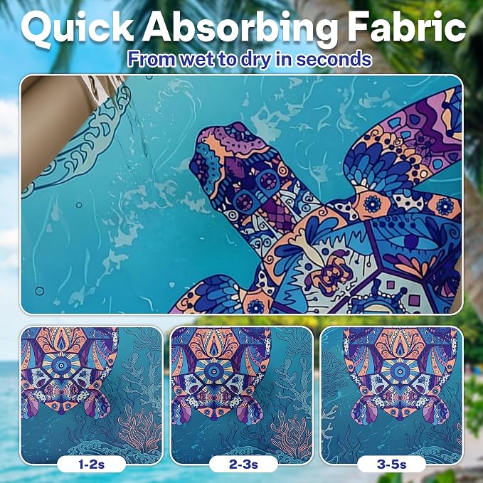 2 Pack Car Seat Towel Covers, Sweat-Proof Microfiber Seat Protectors for Gym, Running, Beach & Workout, Breathable Quick-Dry, Machine Washable, Underwater Sea Turtle Print, Universal Fit - Image 3