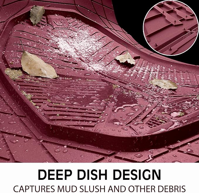 CAR PASS Heavy Duty Rubber Car Mats with Cargo Liner, Deep-Dish Car Floor Mats and Trunk Mat All Weather, Universal Trim-to-Fit for SUVs Trucks Sedans, Waterproof Anti-Slip, Trimmable V12 Burgundy - Image 4