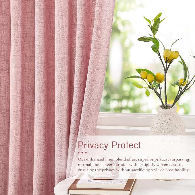 RYB HOME Living Room and Dining Room Curtains 95 inches Long | Light Filtering, Weave Textured, Rod Pocket, Peach Blush, W52 x L95, 2 Panels Set - Image 2