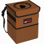 EPAuto Waterproof Car Trash Can with Lid and Pockets, 2.5 Gal, Brown | Leakproof, Collapsible Multipurpose Car Bin with 3 Side Storage Pockets, Adjustable Straps by EPAuto