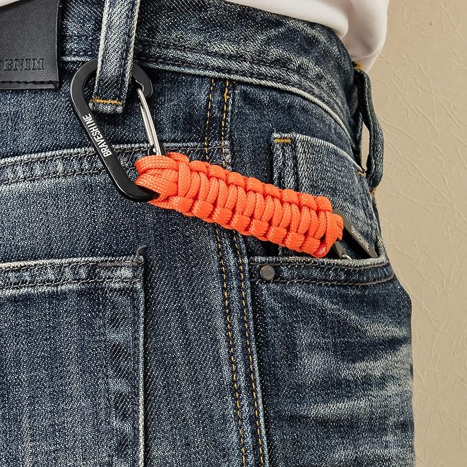 BRAVESHINE Paracord Keychain Carabiner Clip | D Ring Hanger Lanyard Hook | 7.3inch Long | for Stroller, Water Bottle, Key, Backpacks, Men, Women, Luggage, Car Seat Headrest, Fence, Bag Charms - Image 4
