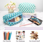 Checkered Makeup Bag for Purse, Small Cosmetic Pouch,Lake Blue,2 Pack | Cute Zipper Makeup Organizer for Women, Travel Essentials, Toiletries, Makeup Brushes, Beauty Accessories&Bridesmaid Gifts - Image 3