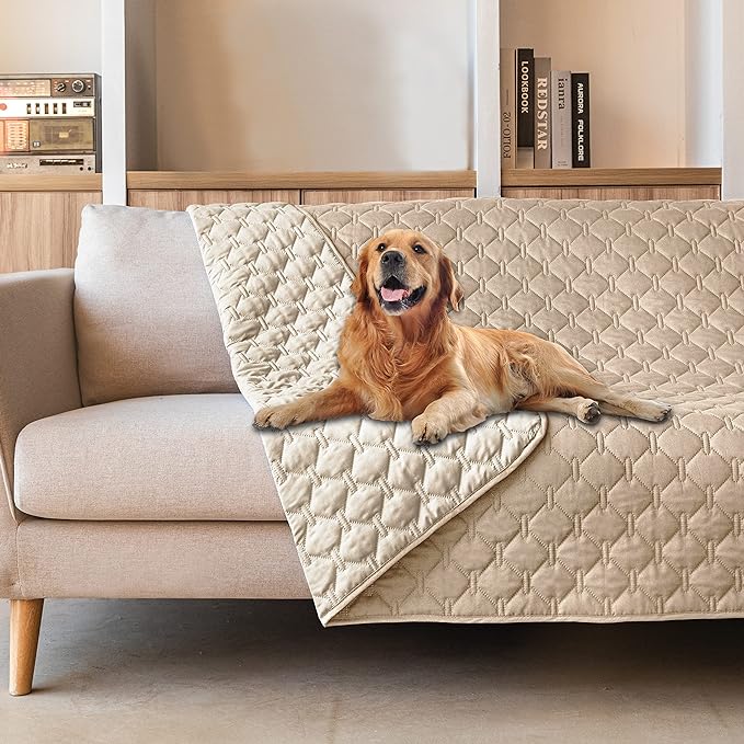 gogobunny 100% Double-Sided Waterproof Dog Bed Cover Pet Blanket Sofa Couch Furniture Protector for Puppy Large Dog Cat, Reversible (82x120 Inch (Pack of 1), Dark Beige/Light Beige) by gogobunny