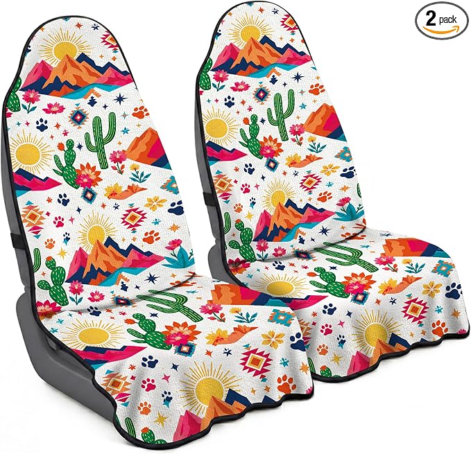 Car Seat Towel Cover 2 Pack for Front Seats, Sweat Absorbent Car Seat Protector with Non-Slip Backing, Waterproof Towel Car Seat Covers for Runners, Gym, Swimming, Beach, Desert Cactus by Corthena