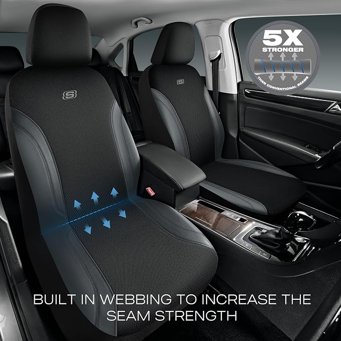 Skechers Car Seat Covers, Work Leather Seat Covers 5-Times Stronger Built-in Webbing, Oxford Fabric Front Seat Covers, Airbag Compatible, Automotive Comfort for Cars, Trucks, SUVs,Grey - Image 2
