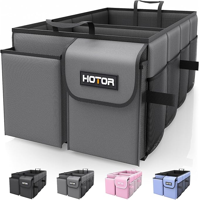 HOTOR Trunk Organizer - Foldable Car Organizer for SUVs & Sedans Storage | Sturdy Car Organization for Men & Women, Car Accessories, Tools, Sundries, Grey, 2 Compartments, 23.6" x 14.2" x 10.6" by HOTOR