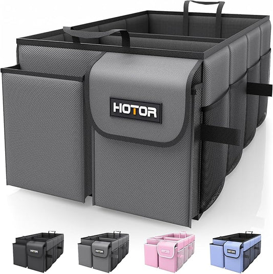 HOTOR Trunk Organizer - Foldable Car Organizer for SUVs & Sedans Storage | Sturdy Car Organization for Men & Women, Car Accessories, Tools, Sundries, Grey, 2 Compartments, 23.6" x 14.2" x 10.6" by HOTOR