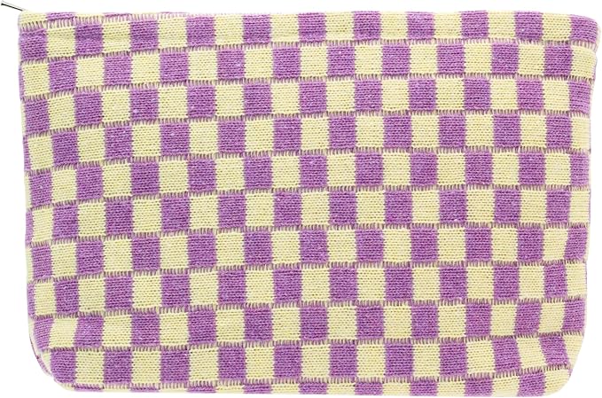 PAZIMIIK Checkered Makeup Bag for Purse, Small Flat Cosmetic Pouch,Purple | Cute Zipper Makeup Organizer for Women, Travel Essentials, Toiletries, Makeup Brushes, Beauty Accessories&Bridesmaid Gifts - Image 9