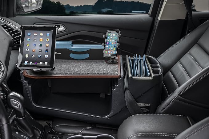 AutoExec AE-FMEF-PI-PM-TAB-21M Efficiency FileMaster Car Desk for Your Vehicle Workstation and Mobile Office, Mahogany with 400 watt Power Inverter, Phone Mount and iPad/Tablet Mount | 400 Watt Power Inverter, Phone Mount, iPad/Tablet Mount, Vehicle Wo... - Image 2