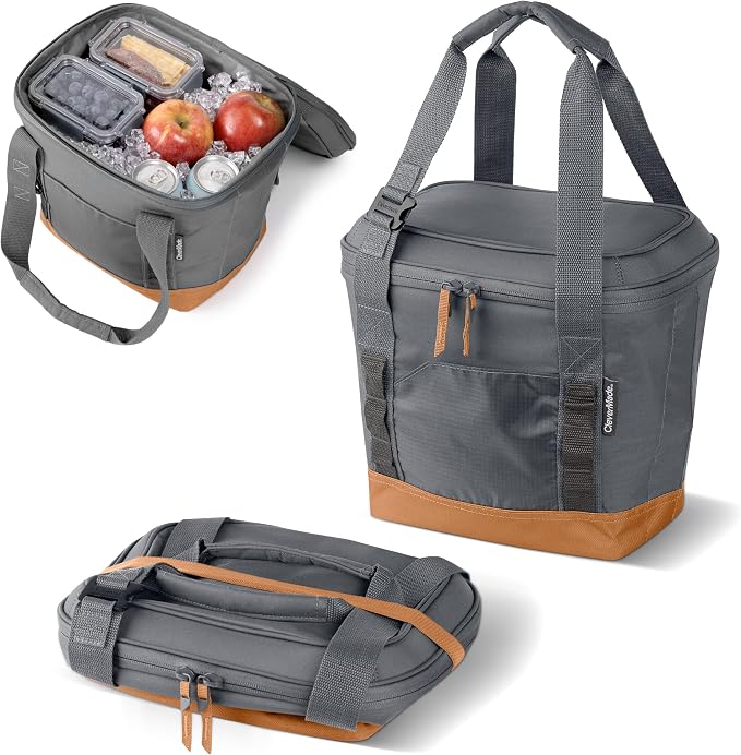 CleverMade Pacifica Collapsible Cooler Bag, Small Travel Cooler, Cool Gray | Keep Drinks Cold and Pack Light | A Reinforced Base, Storage Pocket, Bottle Opener, and Shoulder Strap Add Outdoor Utility by CleverMade