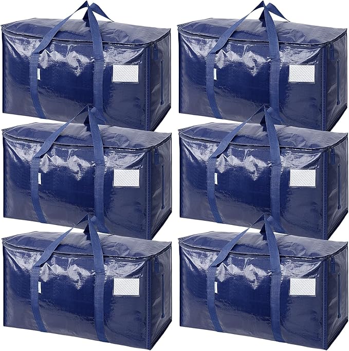 TICONN 6 Pack Extra Large Moving Bags Heavy Duty with Zippers & Carrying Handles, Durable Storage Bags Moving Boxes for Closet Organizers and Storage (6 Pack, Navy) by TICONN