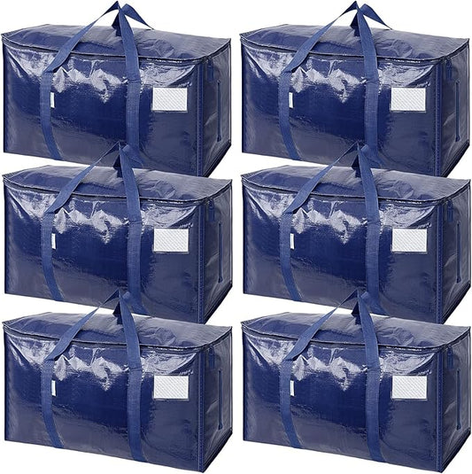 TICONN 6 Pack Extra Large Moving Bags Heavy Duty with Zippers & Carrying Handles, Durable Storage Bags Moving Boxes for Closet Organizers and Storage (6 Pack, Navy) by TICONN