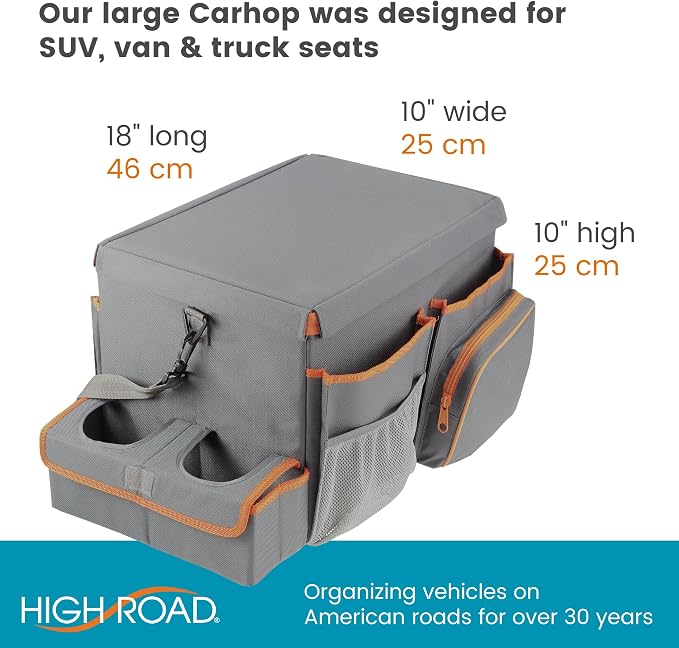 High Road Front Seat Organizer with Tray and Cup Holders | Car Office Organizer With File and Laptop Storage Compartment, Car Desk Top, Cup Holders and 8 Storage Pockets - Image 8