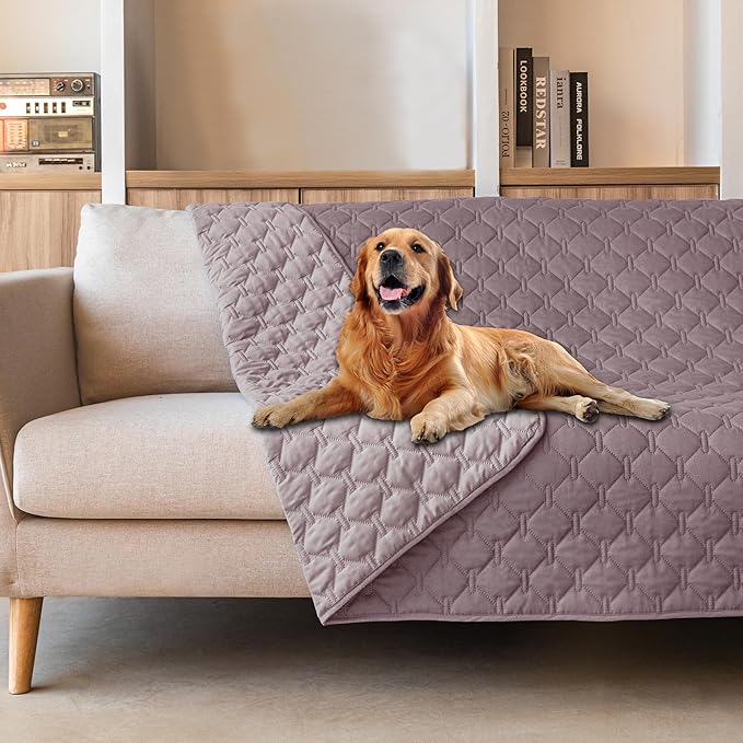 gogobunny 100% Double Sided Waterproof Dog Blanket Soft Pet Bed Cover Reversible Protect Furniture Couch Sofa Car for Puppy Large Dog Cat (Dark Sea Fog/Light Sea Fog, 82x120 Inch (Pack of 1)) by gogobunny