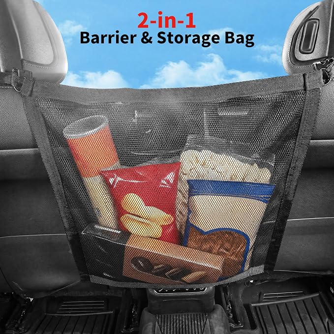 Dog Car Net Barrier Double Layer Mesh with Zipper Organizer Storage | Cars Seat Divider for Pet with Adjusting Rope and Hook Breathable Dogs Travel Accessory Universal Fit for SUV Sedan Truck - Image 6