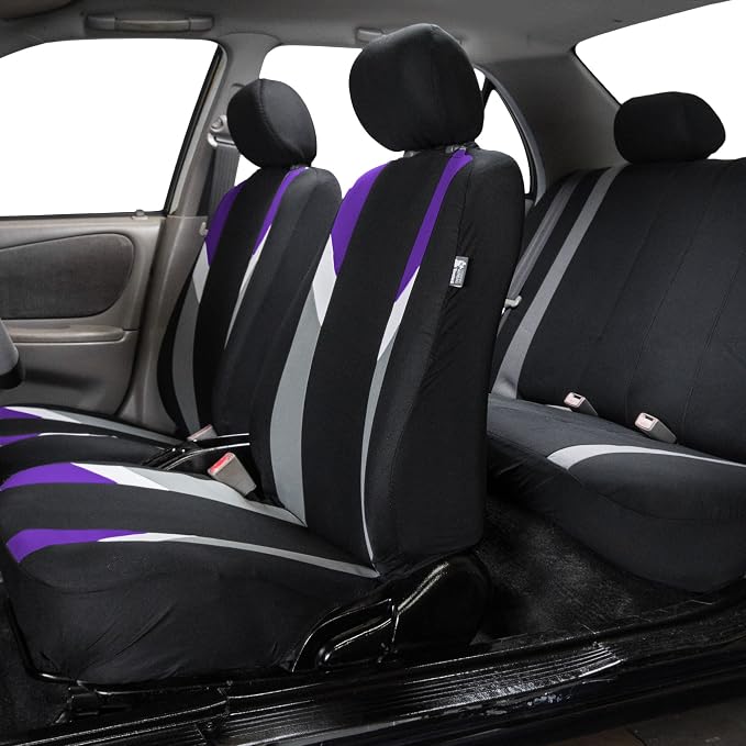 FH Group Premium Modernistic Flat Cloth Car Seat Covers – Universal Fit, Washable Seat Covers for SUV Sedan Van, Purple, Full Set - Image 2