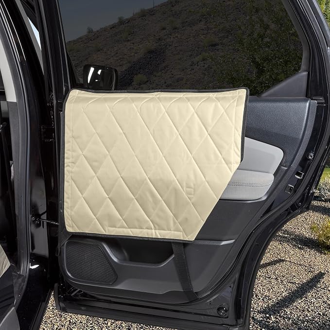 4Knines Heavy-Duty Car Door Protector for Dogs, Waterproof Large Tan | 24"W x 20"L; set of two door guards with top and bottom attachment points for secure fit; installs in 60 seconds. - Image 2