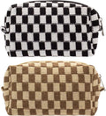 Checkered Makeup Bag for Purse, Small Cosmetic Pouch,Black Coffee,2 Pack | Cute Zipper Makeup Organizer for Women, Travel Essentials, Toiletries, Makeup Brushes, Beauty Accessories&Bridesmaid Gifts by PAZIMIIK