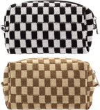 Checkered Makeup Bag for Purse, Small Cosmetic Pouch,Black Coffee,2 Pack | Cute Zipper Makeup Organizer for Women, Travel Essentials, Toiletries, Makeup Brushes, Beauty Accessories&Bridesmaid Gifts by PAZIMIIK