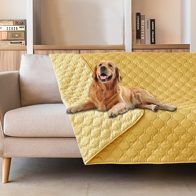 gogobunny 100% Double-Sided Waterproof Dog Bed Cover Pet Blanket Sofa Couch Furniture Protector for Puppy Large Dog Cat, Reversible (52x82 Inch (Pack of 1), Dark Yellow/Light Yellow) by gogobunny