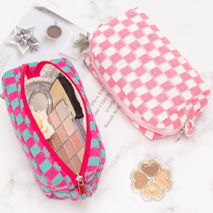 Checkered Makeup Bag for Purse, Small Travel Cosmetic Pouch,Pink,6 Pack | Cute Zipper Makeup Organizer for Women, Travel Essentials, Toiletries, Makeup Brushes, Beauty Accessories&Bridesmaid Gifts - Image 5