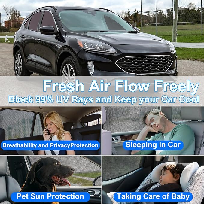 Front Side Half Window Shade Foldable Custom Fit for Ford Escape 1.5L SE AWD 2020-2026 Car Window Shades for Side Window Sun Shade UV Protection Heat Insulation for Sleeping 6PCS - Image 6