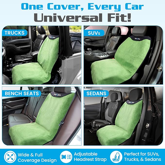 Happeseat Waterproof Car Seat Cover & Protector, Green | Universal Fit, Car Seat Towel Cover, Slip Resistant Backing, Machine Washable, Fits Front & Back, Easy Install & Storage - Image 4