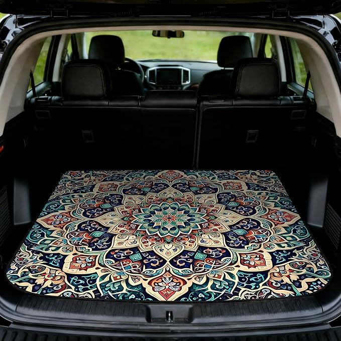 Car Trunk Mat - Universal Size 29" x 39", Bohemian Style Cargo Liner | Car Accessory for SUVs/Sedan/Wagons, Durable Protective Mat, Trunk Liner for Families/Travel Enthusiasts by Unknown