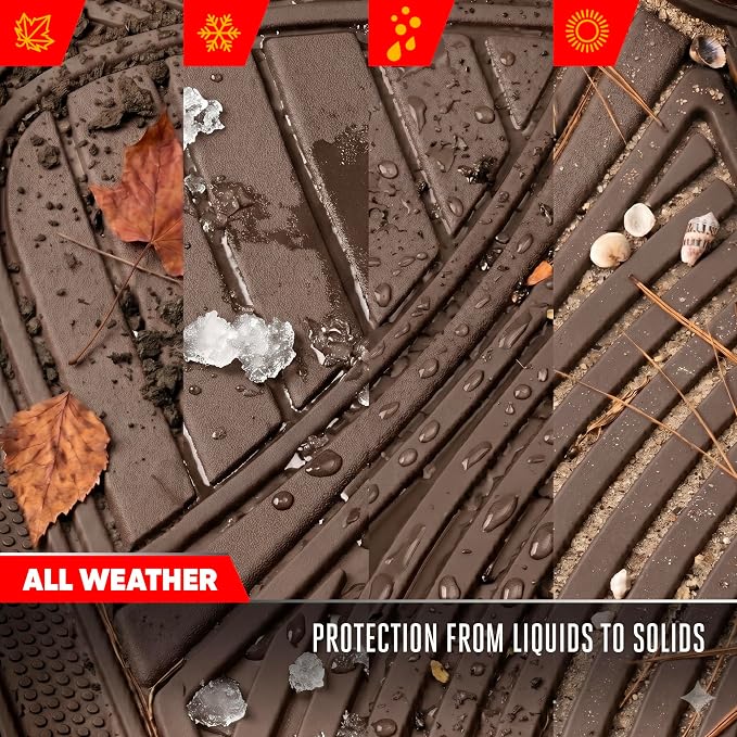 Motor Trend FlexTough Performance All Weather Rubber Car Floor Mats - 3 Piece Floor Mats Automotive Liners for Cars Truck SUV, Heavy-Duty Waterproof (Brown) - Image 7
