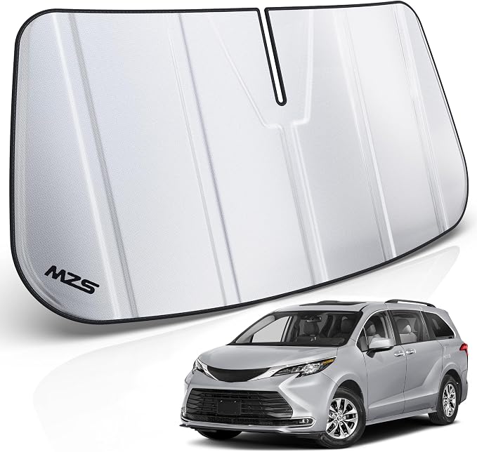 MZS Windshield Sun Shade Compatible with Sienna 2021-2026 | 6-Layer Heat Insulation, 99% UV Blocking, Keeps Interior Cool, Full Coverage Visor, Foldable Car Window Sunshade, Storage Bag by MZS