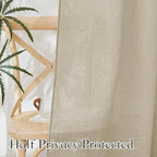 RYB HOME Linen Semi Sheer Curtains for Living Room, Light Filtering Half Privacy Window Curtains & Drapes for Bedroom, 2 Panels, Beige, 34" W x 72" L - Image 4