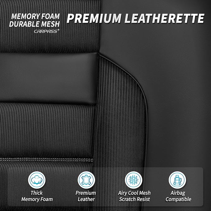 CAR PASS Memory Foam Car Seat Covers, Bench Seat Covers with 3D Thick Memory Foam, Luxury Breathable Airy Cool Rear Seat Covers, Automotive Comfort for Most Cars, Van,Trucks, SUVs(Rear,Black) - Image 5