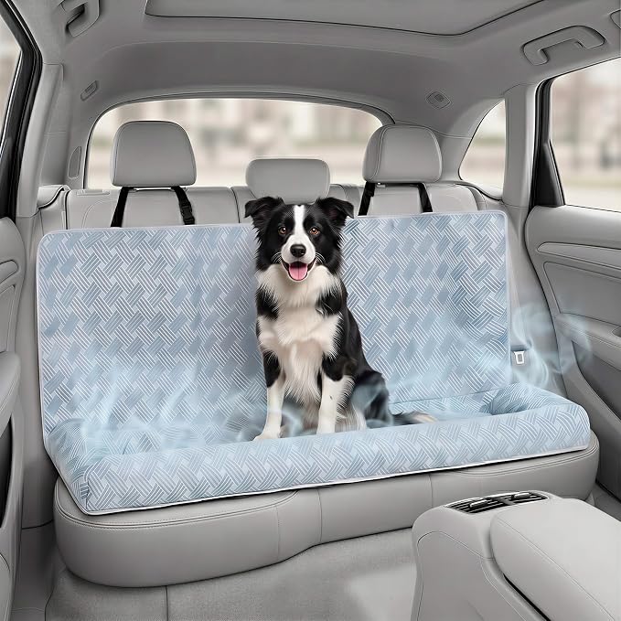 Premium Dog Cooling Car Seat Mat for Medium-to-Large Dogs, Breathable Dog Car Mat for Back Seat Travel, Cool-to-Touch Washable Pet Travel Lounge with Supportive Bolster by Unknown