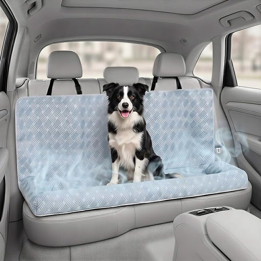 Premium Dog Cooling Car Seat Mat for Medium-to-Large Dogs, Breathable Dog Car Mat for Back Seat Travel, Cool-to-Touch Washable Pet Travel Lounge with Supportive Bolster by Unknown