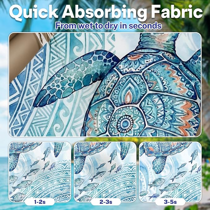 2 Pack Car Seat Towel Covers, Sweat-Proof Microfiber Seat Protectors for Gym, Running, Beach & Workout, Breathable Quick-Dry, Machine Washable, Ink-Style Sea Turtle Print, Universal Fit - Image 3