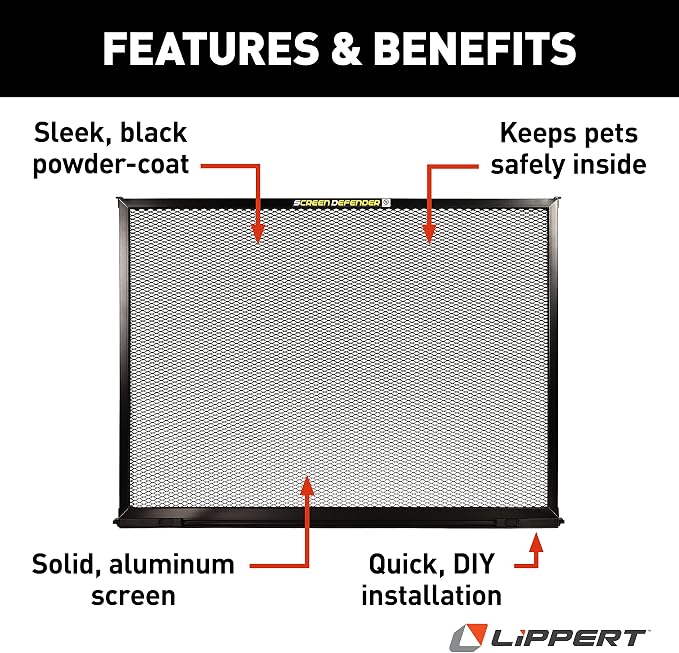 Lippert 28" Screen Defender RV Entry Door Protector Kit with Black Powder-Coated Aluminum for Pet Protection on Travel Trailers, 5th Wheel Campers and Motorhomes - 859793 | Powder-coated solid aluminum, keeps pets inside and shields the entry screen, 2... - Image 4