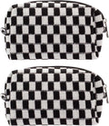 Checkered Makeup Bag for Purse, Small Travel Cosmetic Pouch,Black,2 Pack | Cute Zipper Makeup Organizer for Women, Travel Essentials, Toiletries, Makeup Brushes, Beauty Accessories&Bridesmaid Gifts by PAZIMIIK