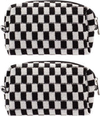 Checkered Makeup Bag for Purse, Small Travel Cosmetic Pouch,Black,2 Pack | Cute Zipper Makeup Organizer for Women, Travel Essentials, Toiletries, Makeup Brushes, Beauty Accessories&Bridesmaid Gifts by PAZIMIIK