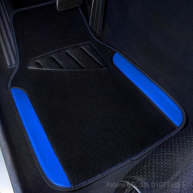 CAR PASS Rainbow Waterproof Universal Fit Faux Leather Car Carpet- Anti-Slip Nibbed Backing Floor Mats for SUV, Vans, Sedans, Trucks, Automotive Set of 4pcs (Black with Blue) - Image 7