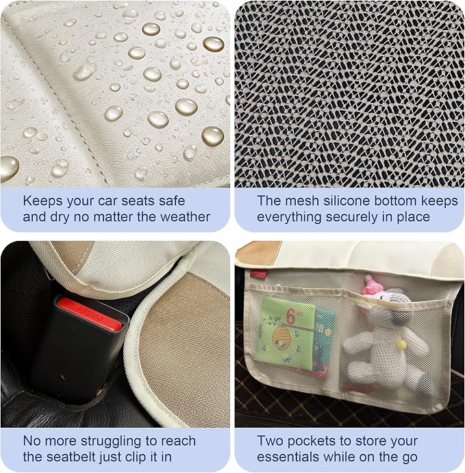 Sinvitron Car Seat Protector for Kids, Anti-Slip Thick Padding, Seat Mark Protection, 2 Storage Pockets for Toys & Snacks, Universal Fit for Most Vehicles (White, 2 Pack) - Image 5