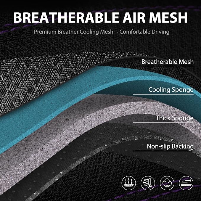 CAR PASS Comfortable 3D Foam Mesh Leather Car Seat Covers Front, Air Cool Mesh Breathable Front Seat Covers for Car, Universal for SUV Truck Sedan Automotive, Airbag Compatible,Black Purple - Image 8