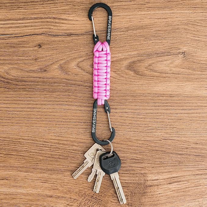 BRAVESHINE Paracord Keychain Carabiner Clip | D Ring Hanger Lanyard Hook | 7.3inch Long | for Stroller, Water Bottle, Key, Backpacks, Men, Women, Luggage, Car Seat Headrest, Fence, Bag Charms - Image 5