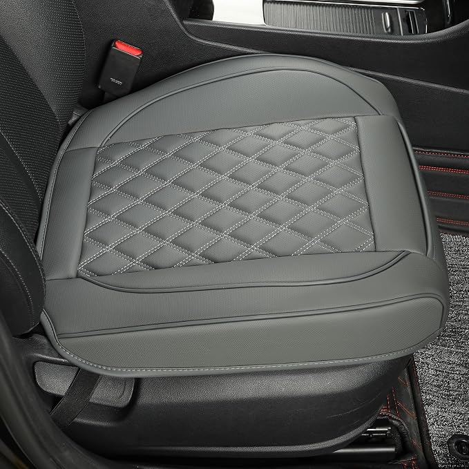 2 Pack Leather Front Car Seat Covers,Bottom Seat Covers for Cars,Driver Car Seat Cover,Luxury Seat Protectors,Waterproof,Anti-Slip,Full Wrap,for Most Vehicles,Sedan,Truck,SUV(Grey) - Image 5