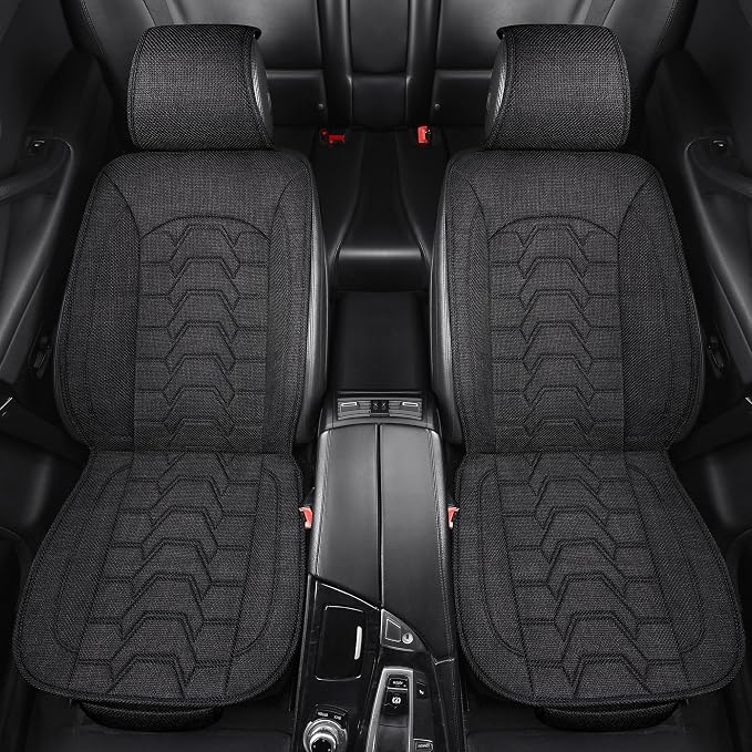 Linen Front Car Seat Covers Cloth Fabric Automotive Seat Protectors | Breathable Durable Anti-Slip All-Season Comfort Easy to Install Universal Fit for 95% of Cars Trucks SUVs Vans (Black, 2PCS) - Image 4