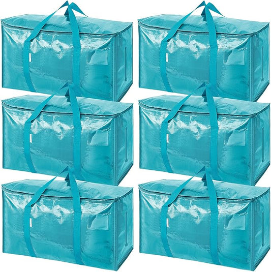 TICONN 6 Pack Extra Large Moving Bags Heavy Duty with Zippers & Carrying Handles, Durable Storage Bags Moving Boxes for Closet Organizers and Storage (6 Pack, Aqua) by TICONN