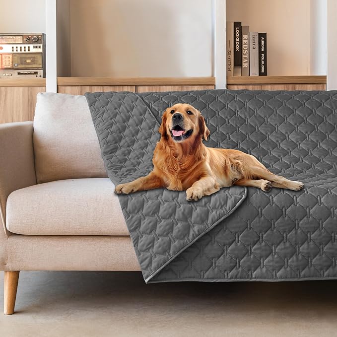 gogobunny Waterproof Dog Blankets for Large Dogs, Pet Bed Cover Breathable | Washable Pee Pads, Quilted Throw Blanket, Furniture Protector for Couch Sofa Bed Car, 82x82 Inch Dark Grey by gogobunny